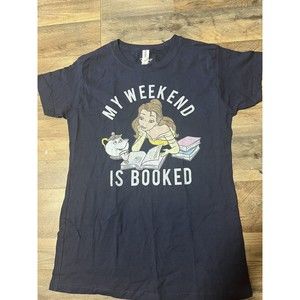 Beauty and the Beast Womens Sz XXL Navy Blue Disney T Shirt Reading Books